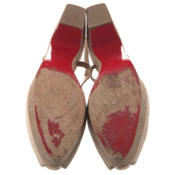 CHRISTIAN LOUBOUTIN Beige Suede Glitter Platform Wedge Sandals Size IT 36/US 6 - Picture 5 of 5